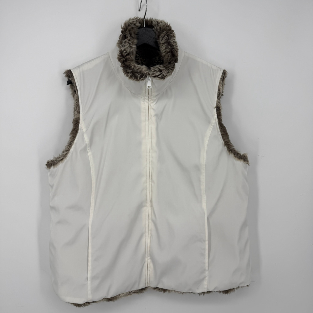 Kristen Blake Faux Fur Reversible Vest Women size XL Brown White - Picture 5 of 15